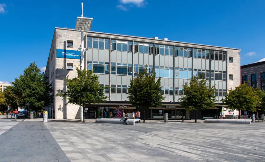 External view from Guildhall Square Southampton of the Sir James Matthews building, a teaching and study building which is part of our City Centre Campus.