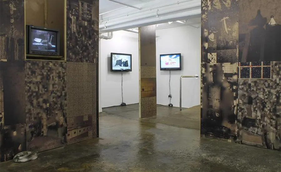 Art research installation using televisions in an manor empty house 