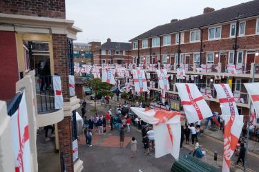 A street in Bermondsey, London, decked in English flags during the Euro 2020 final.