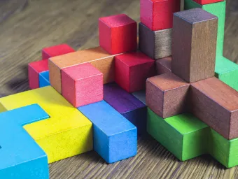 A colourful array of wooden building blocks
